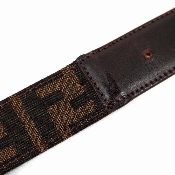 VTG FENDI Zucca FF Monogram Logo Buckle Brown Canvas Leather Belt Size 40/100
